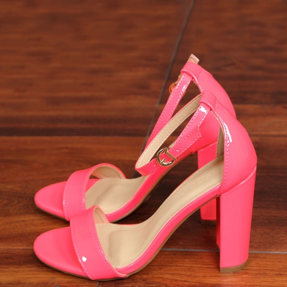 HOT🔥 Neon Ankle Strap Chunky Heel Sandal Open Toe - Picture 3 of 3